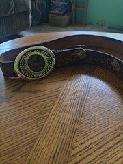 Vintage Genuine Leather Eagle & Deer Wildlife Belt Gold Tone Buckle Size Apx 32
