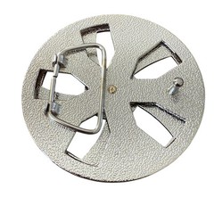 Vintage Chrome Silver Iron Cross Round Spinner Belt Buckle Metal Y2K Industrial