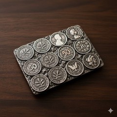 Vintage Belt Buckle with German Penny Coins Motif Metal in Retro Style