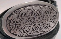 Oval Celtic St.JUSTIN IRISH CELTIC BELT Buckle & Black Leather Belt Combo 45&Prime;