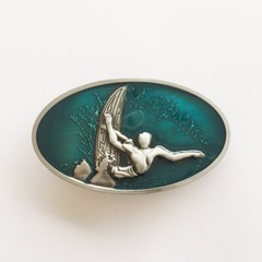 Vintage Enamel Surfing Boy Sport Oval Belt Buckle Gurtelschnalle