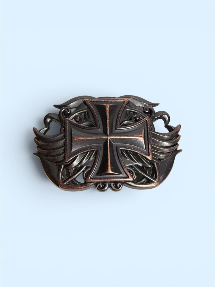 Maltese Cross Belt Buckle Cutout Gothic Outlaw Biker Punk Bronze Brown