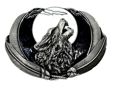 Belt Buckle Howling Wolf Moon Feathers Fenrir For 40mm Belt Pagan Norse Viking