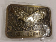 FREEDOM IS NOT FREE Eagle USA Belt Buckle 2×3 Made 2014 Sponsor Brass or Bronze