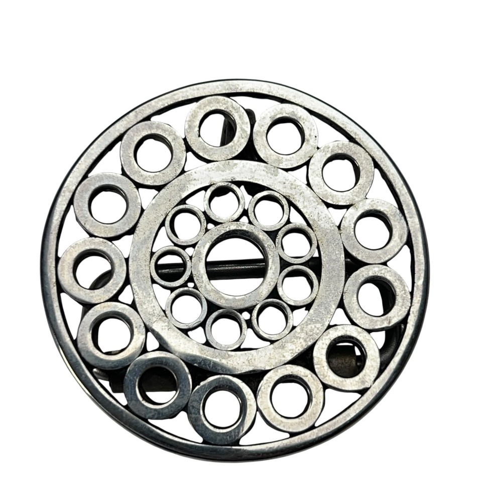 Vintage Silver Tone Round Openwork Geometric Circle Belt Buckle