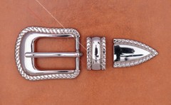 Bling Silver Western Cowboy Headstall Belt Buckle 3-Piece Set For 25mm Strap