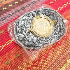 Vintage Half Dollar Coin Belt Buckle NOS DEADSTOCK 70s Silver Tone Black