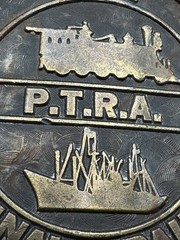 P.T.R.A. Port Terminal Railroad Logo Metal Belt Buckle Vintage Jimm Watson 1977