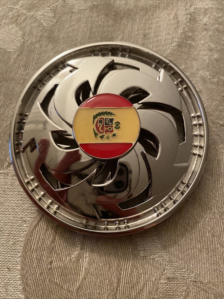 Belt Buckle Men’s Silver Spinner Flag Yellow Red Round Center 3.5” Diameter