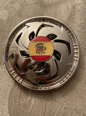 Belt Buckle Men’s Silver Spinner Flag Yellow Red Round Center 3.5” Diameter