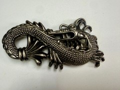 Mystical Chinese Dragon Mythology Figural Cutout Silver Color Belt Buckle