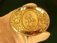 AWESOME RARE OLD VTG 1974 SILVER TONED RODEO BELT BUCKLE: LTC WESTERN PRODUCTS