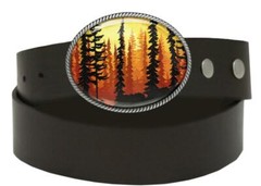 Forest Belt Buckle – Tree Landscape Minimalist Handmade Silver Buckle – 628