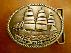 SAILING SHIP, SAN FRANCISCO MARITIME NHP BUCKLE 3&Prime; SILVER BUCKLE (NEW)
