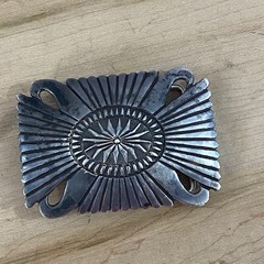 Vintage Navajo Sterling Silver Belt Buckle Signed LC Sunburst Concho 34g 1.2oz