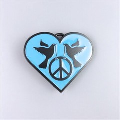 Heart With Peace Sign Blue Enamel Belt Buckle Boucle de ceinture