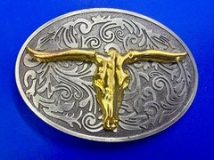 Longhorn Cow Bull Head Steer Skull Silver Gold Color Western Cowboy Belt Buckle