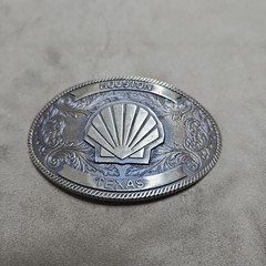 Shell Huston Texas Belt Buckle Solid Brass Vintage