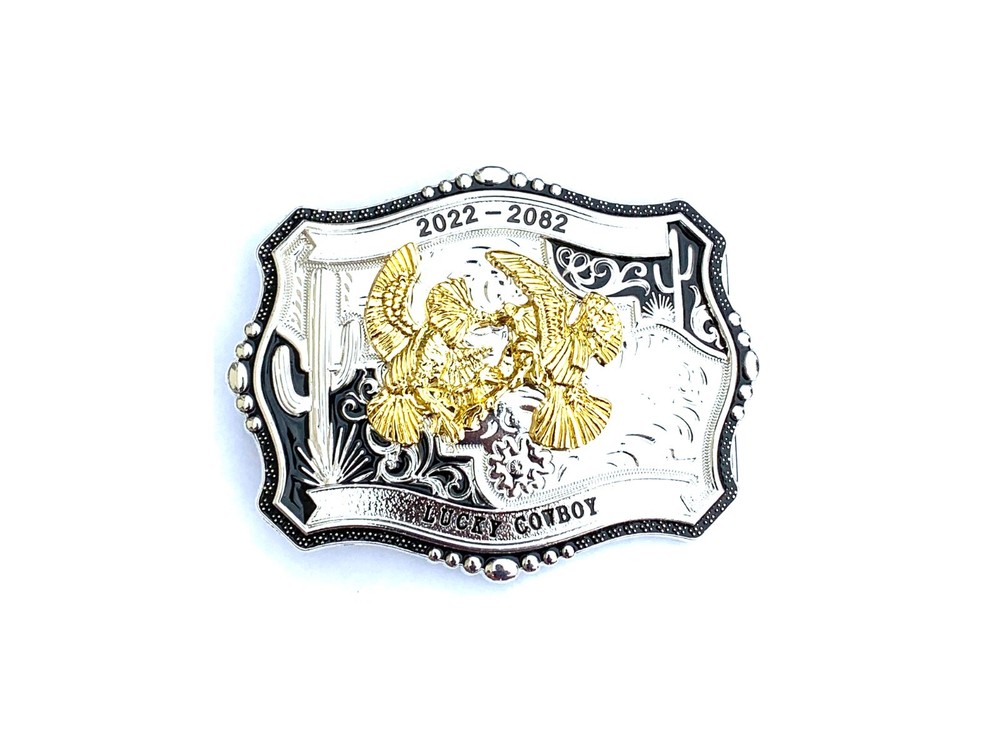 Western Buckle Gold Black Silver Roosters Cowboy 2 »Buckle Hebilla Vaquero Gallo