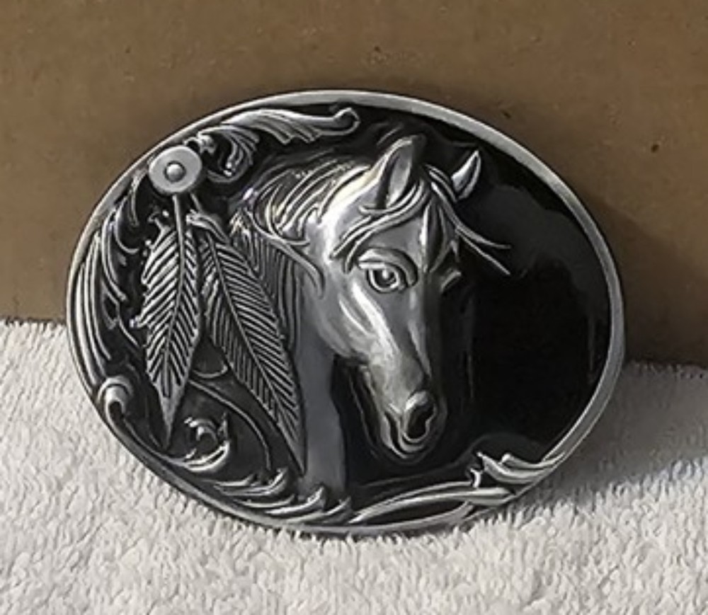 HORSE FEATHER FARM ANIMAL COWBOY RODEO WESTERN BELT BUCKLE
