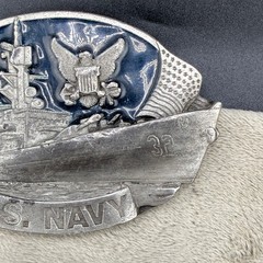 Vintage Bergomot Brass Works US Navy Belt Buckle Silver Tone Enamel