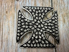 Celtic Iron Cross Shaped with Engraved Tiny Skulls Gothic Cutout Belt Buckle