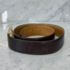 GUCCI buckle belt GG Logo Gold hardware Brown Leather Made in Italy Authentic