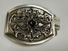Scrollwork Stone Sterling Silver Plated English Laundry / Wicks Belt Buckle