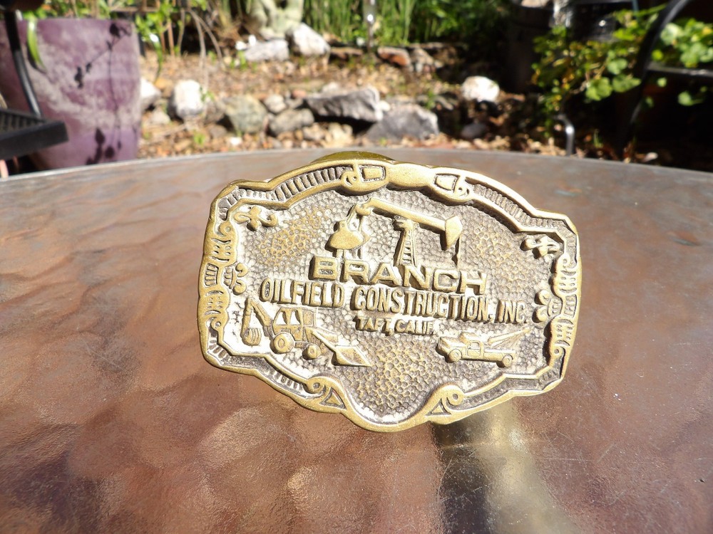 VTG 1978 BTS MENS BRANCH OILFIELD CONSTRUCTION TAFT CA SOLID BRASS BELT BUCKLE