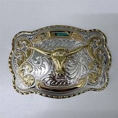 Large Western Bull Cowboy Cowgirl Gold/Silver Metal Belt Buckle