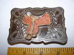 Vintage Horse Saddle Western Equestrian Rodeo Nickel Silver Belt Buckle