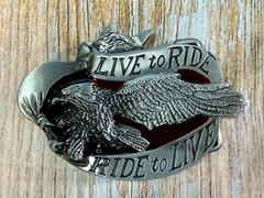 LIVE to RIDE, RIDE to LIVE Patriotic Eagle USA Motorcycle Bikers Belt Buckle