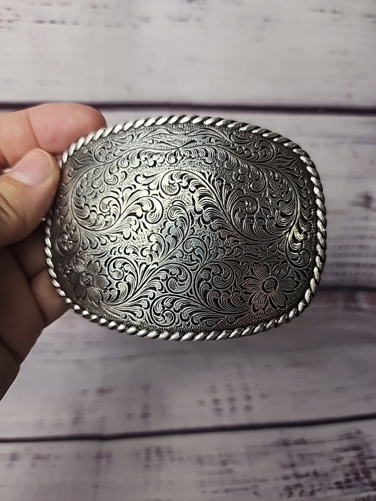 Nocona Mens Scrolled Rectangle Belt Buckle 37234 Cowboy Western Silver Fancy