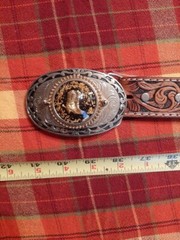 Vtg Lyatone Saddle Leather Belt Cowboy Boots Belt Buckle Sze 34 2565 Top Grain
