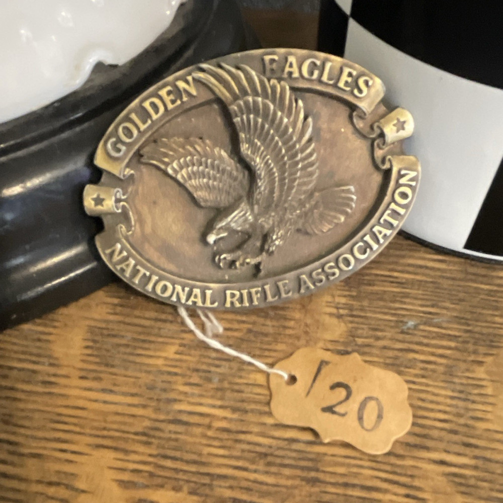 Vintage national Rifle Association Golden Eagle Logo Oval Western Belt Buckle
