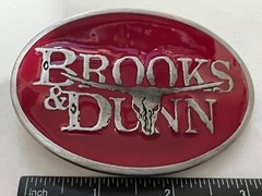 Brooks and Dunn RED Enamel Belt Buckle Solid Metal Country Music Pewter