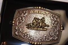Ariat Western Belt Buckle Filigree Logo Team Roper Silver tone A37064