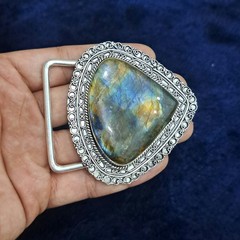 Labradorite Belt Buckle Silver Plated Handmade Western Cowboy Gemstone Buckle