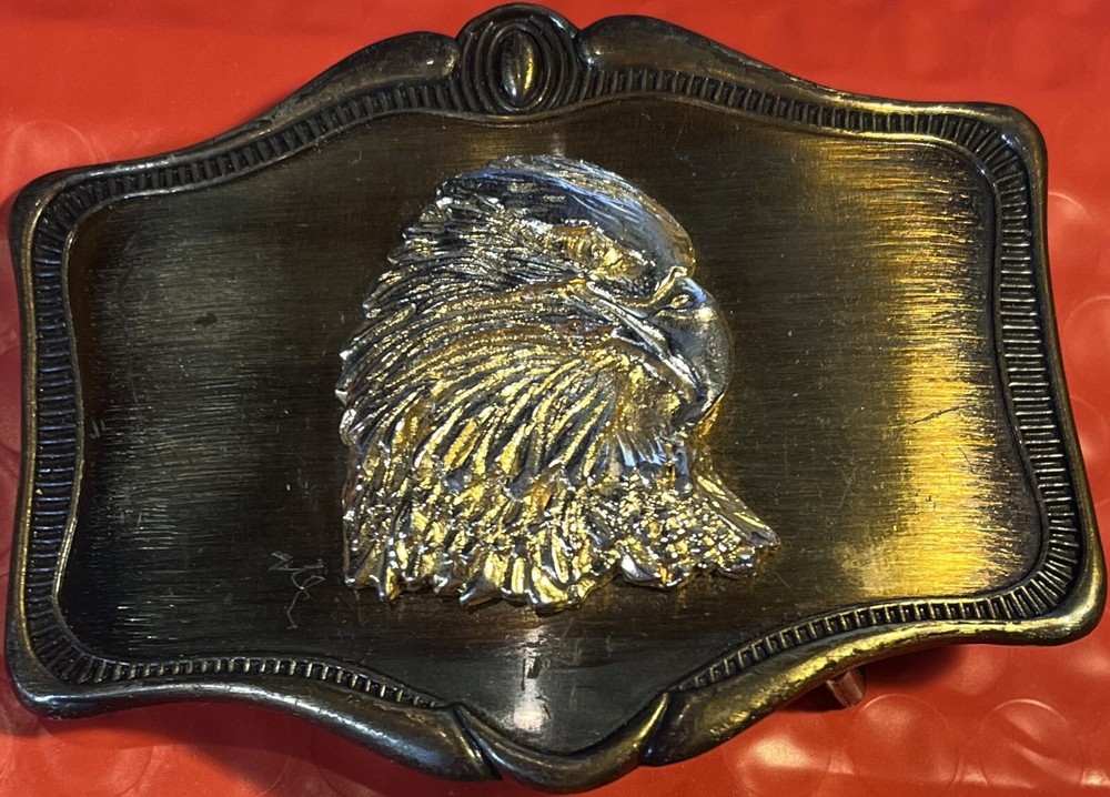 Vintage 1978 AHM Gold American Bald Eagle on Brass Belt Buckle 3.5&Prime; x 2.5&Prime;