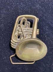 Vintage French Horn 3D Relief SOLID BRASS BELT BUCKLE 1978 BARON BUCKLES