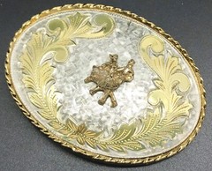 Men&rsquo;s W USA Square-Dancing Western 2-Tone Oval Belt Buckle (RF1064)