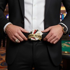 Men Women Bling Big Gold Metal Belt Buckle Royal Flush Cards Las Vegas Casino