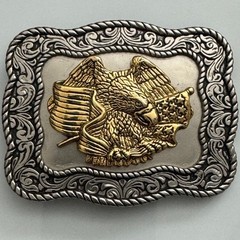 Western Eagle American Flag Belt Buckle Silver Gold Tone Metal Made in Mexico