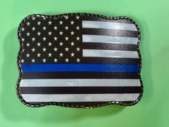 USA Flag Stars Striped with Blue Line Belt Buckle Card Holder Wallet / Stash box