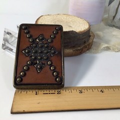 Brass Leather & Studs Belt Buckle~Brown/ Gold Handcrafted ~UNIQUE ~FREE SHIPPING