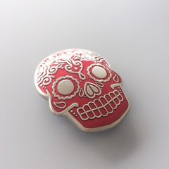 Red Enamel Matter Silver Plated Tattoo Skull Belt Buckle Gurtelschnalle