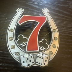 Pewter Belt Buckle Gamble Lucky 7 Horseshoe Dice Rhinestones Las Vegas