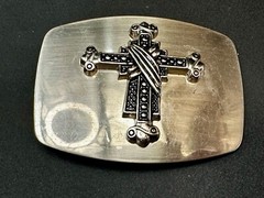 Gothic Medieval Style Ornate Cross Raised On Silver Color Belt Buckle