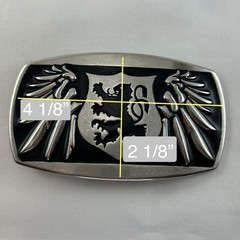 VTG Biker Rampant Lion Crest Shield Design Silver Black Enameled Belt Buckle
