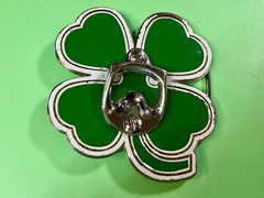 Lucky Four Leaf Clover Shamrock Green Silver Novelty Bottle Opener & Belt Buckle